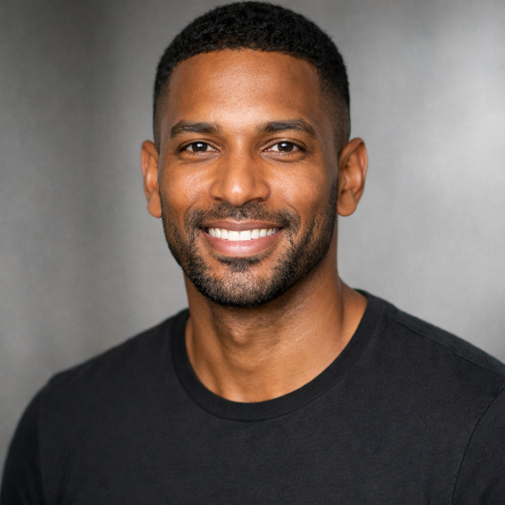 Brown Skinned Professional Male Headshot in Dark TShirt-1